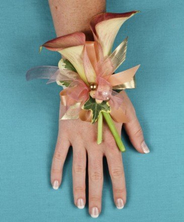 Dusty Peach Calla Lily Wrist Corsage